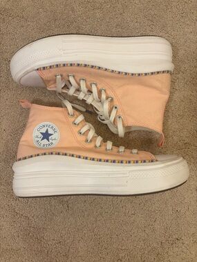 Converse Peach High Top Platform Sneakers with Rainbow Trim